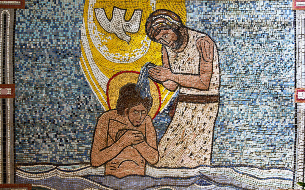 A mosaic depicting the Baptism of Jesus by John the Baptist.